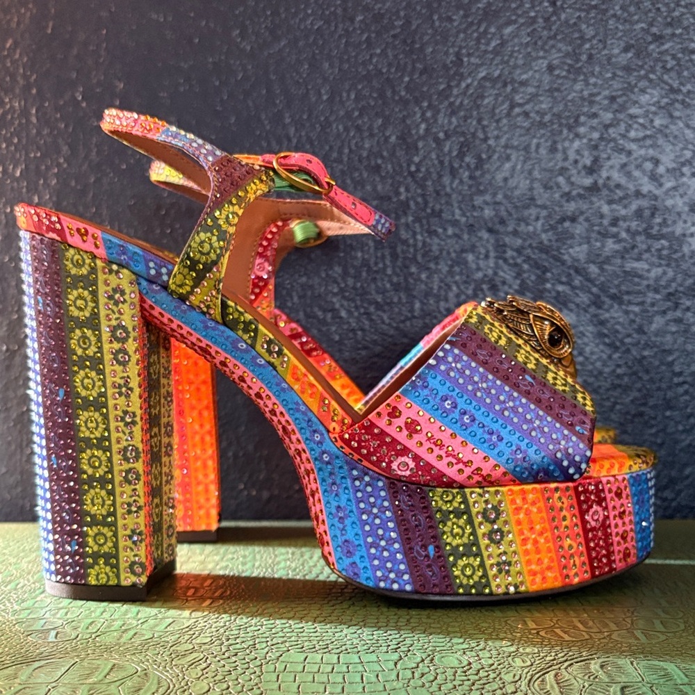 Kurt Geiger multicolored Kensington platform sandal with rhinestones, size 38 EU